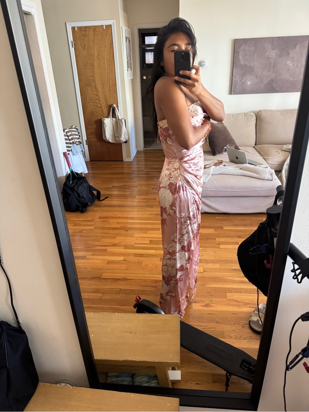 Reformation Barrow Silk Dress Bellini Floral Size 8 Strapless Maxi Slit Like New - Picture 3 of 10